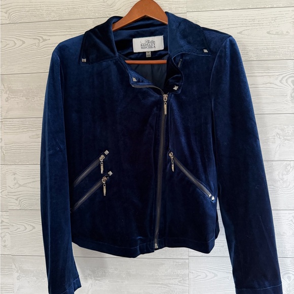 Badgley Mischka Jackets & Blazers - Belle Badgley Mischka Blue velour moto jacket-Women’s M